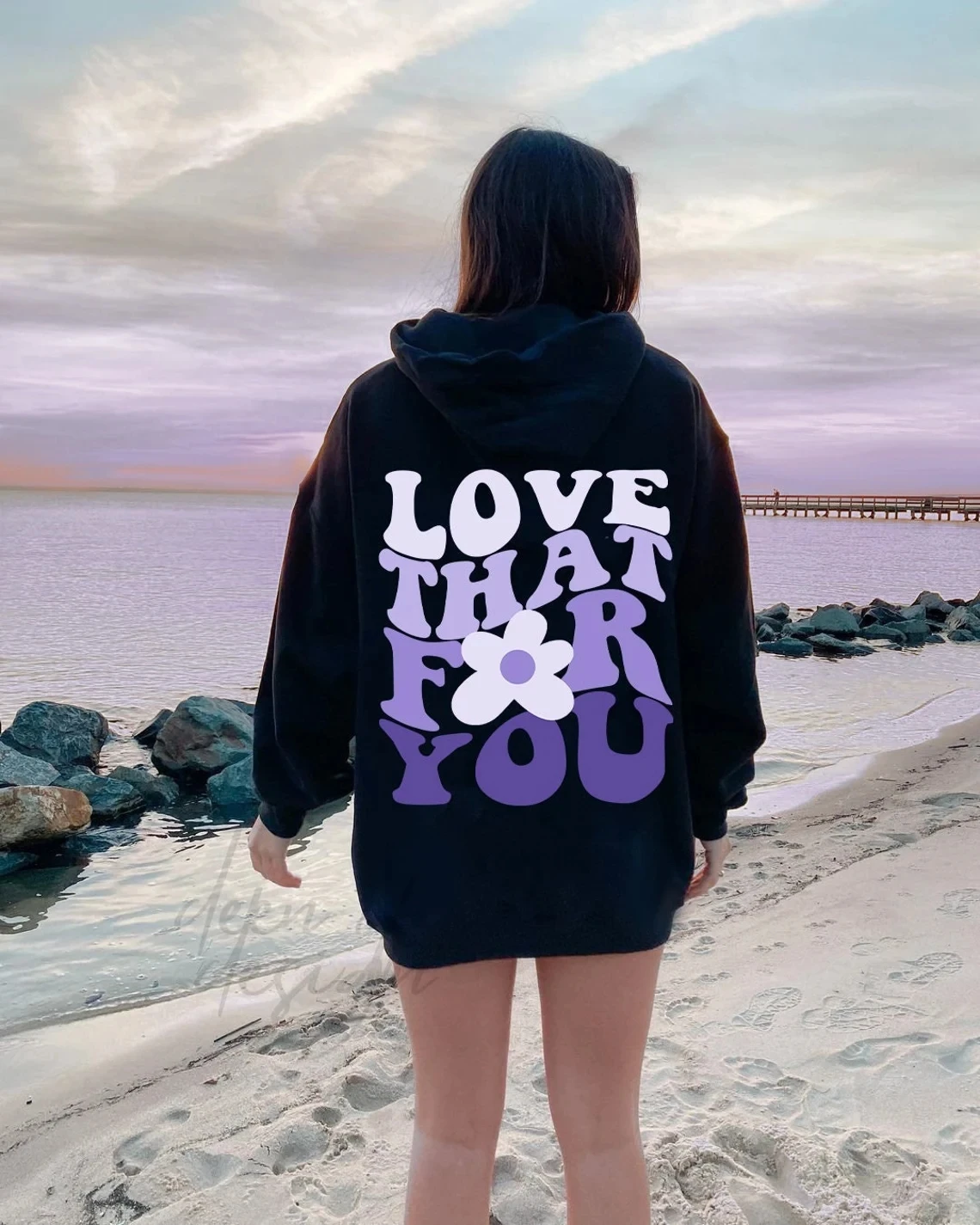 LOVE THAT FOR YOU back print Hoodies Colorful Flower letter Graphic Trendy Hoody Sweatshirt Women Casual cotton Tumblr Hoodie