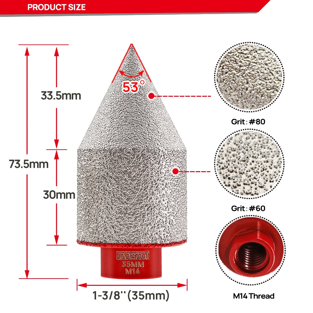 DT-DIATOOL 35Mm Diamant Afkanten Boren Bit Hole Saw Beveling Kronen Bouw Porselein Cutter Tegel Metselwerk Marmeren