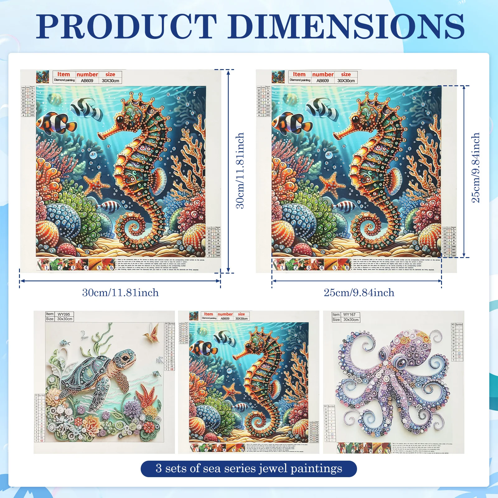 3 Pack Sea Animal Inspired Diamond Art Kit Sea Creature Diamond Art Beginners Friendly Set with Tray and Wax Pen for Home Accent