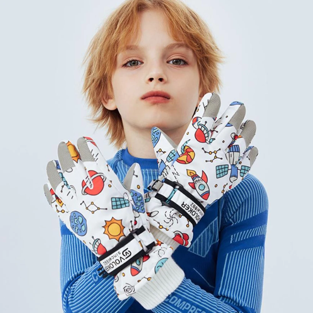 

Winter Trendy Kids Ski Gloves Cycling, Skiing Warm Fleece-Lined Children's Snow Gloves Snowboarding, Kids Touchscreen Gloves