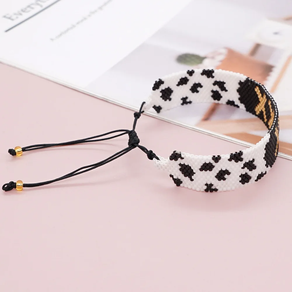 

Bohemia Rice bead bracelet Versatile Adjustable Geometry Leopard print Irregular Retro Hand-woven Original Beaded bracelet