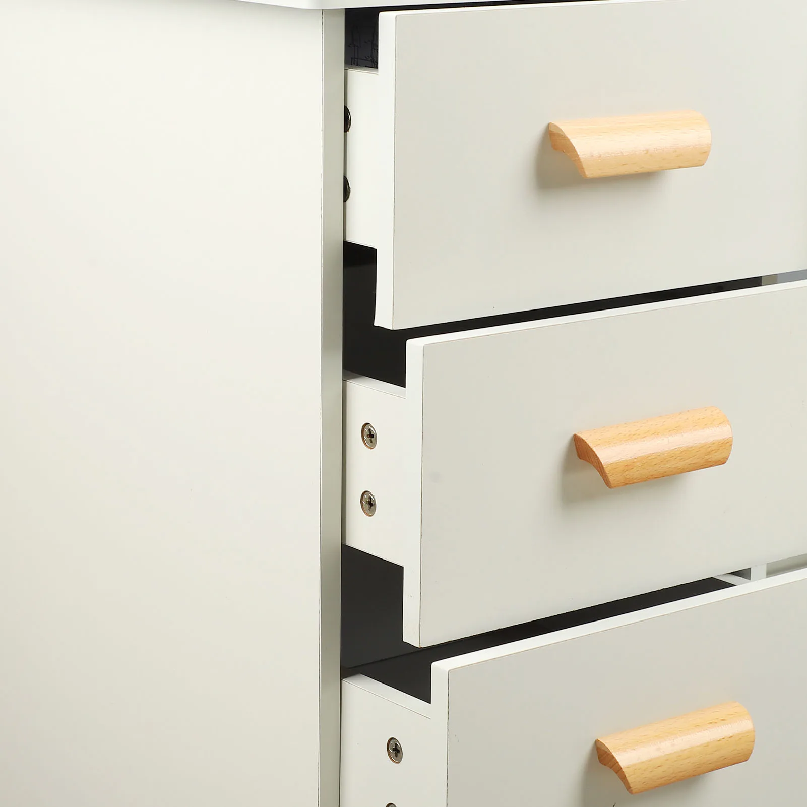 Toaletka Nowoczesna Stolik do Makijażu Wielofunkcyjne Lustro z Oświetleniem Łatwy Montaż Wyściełany Stołek z Szufladami Półki do Sypialni