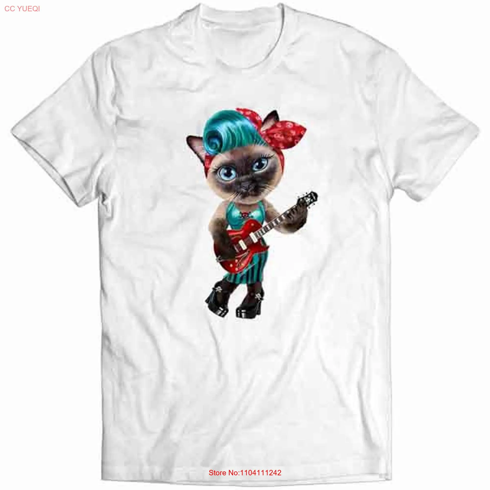 Female Cat Guitarist in Heavy Metal Band  Boys and Girls Youth T Shirt PrintStarT long or short sleeves