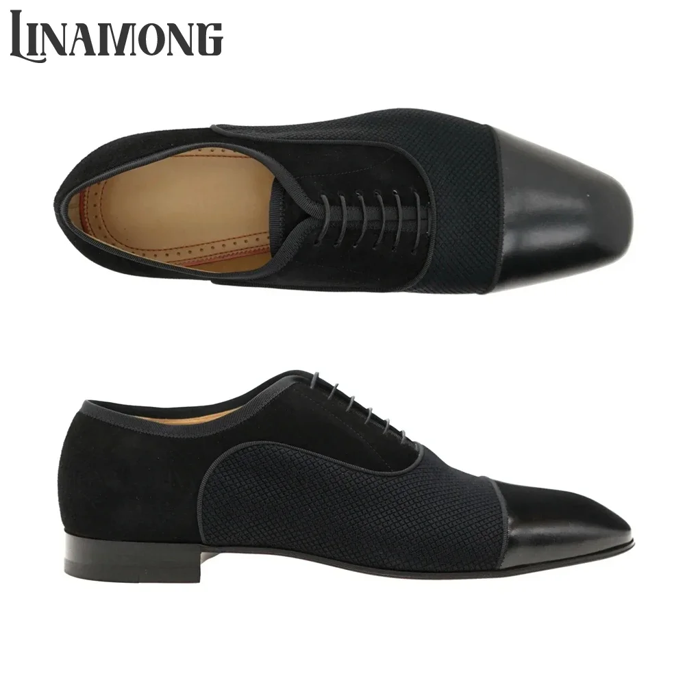 

Black Leather Velvet Oxford Shoes Classic Style Designer Lace-Up Shoes for Men Black Handmade Dress Shoes for Banquet Wedding