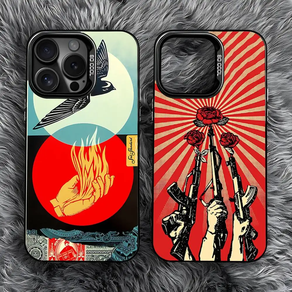 

S-Shepard Art F-Fairey Phone Case For iPhone 16,15,14,13,12,11,Pro,Max,Plus,Mini,SE Anti Fall Black Matte Hard Bumper