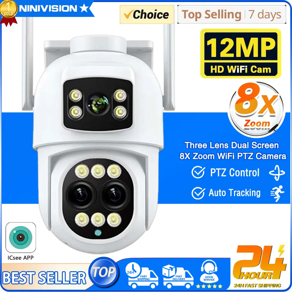 wi fi ptz camera de vigilancia por video 8mp 6k zoom optico lentes telas duplas seguranca cctv camera ip icsee 12mp 01