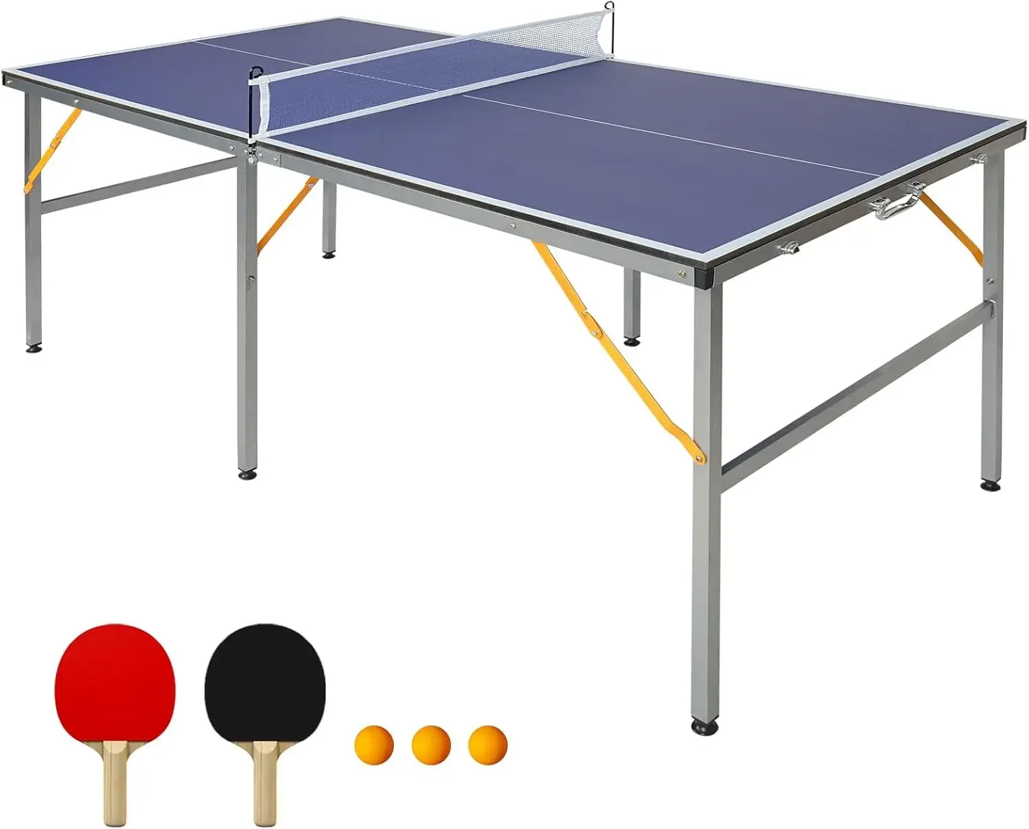 Mesa de tenis de mesa, juego de mesa de ping pong plegable y portátil de 6 pies, 2 murciélagos de ping-pong y 3 pelotas, disponible en interiores y exteriores