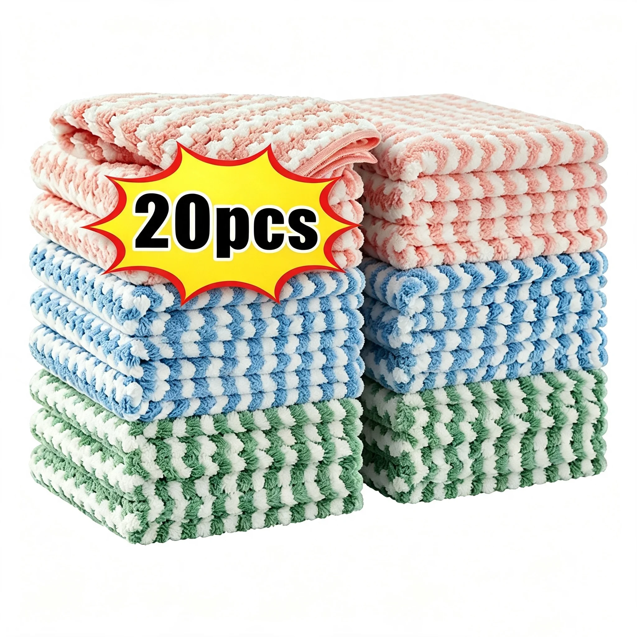 Microfiber Cleaning Cloth Velvet Thickened Dishcloths High Absorbent Scouring Kitchen Washing Dish Rags Household Wipe Towels