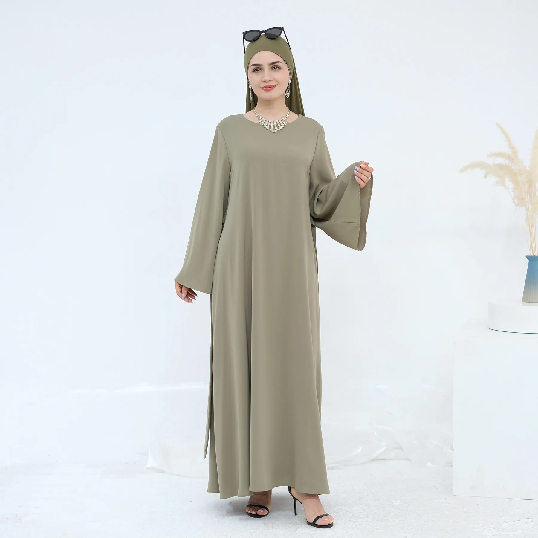 

Праздничное скромное платье на Ид, однотонные платья для мусульманок, дубайская абайя, исламская одежда на Рамадан, кафтан для вечеринок, турецкий арабский халат, платья-вестидос