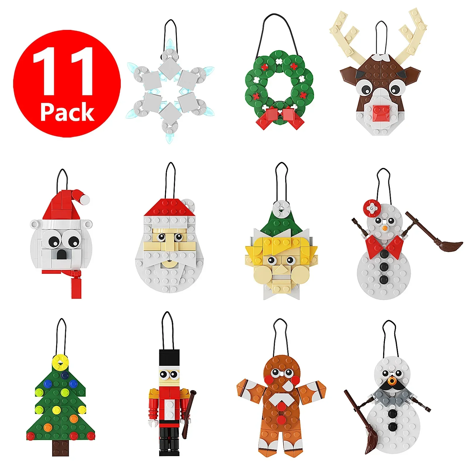 MOC Christmas Party Ornament Hanging Pendant Bricks Santa Claus Elk Snowman Building Blocks Set DIY Kids Puzzle Toy Xmas Gift