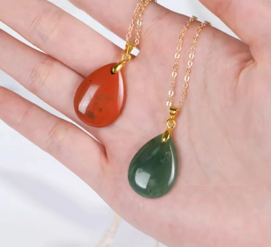 Neue Modische Naturstein-Kristall-Anhänger Tropfenförmiger Einfacher Anhänger Halskette Ohrringe Schmuckherstellung Mit Kette Collier – Detail 10