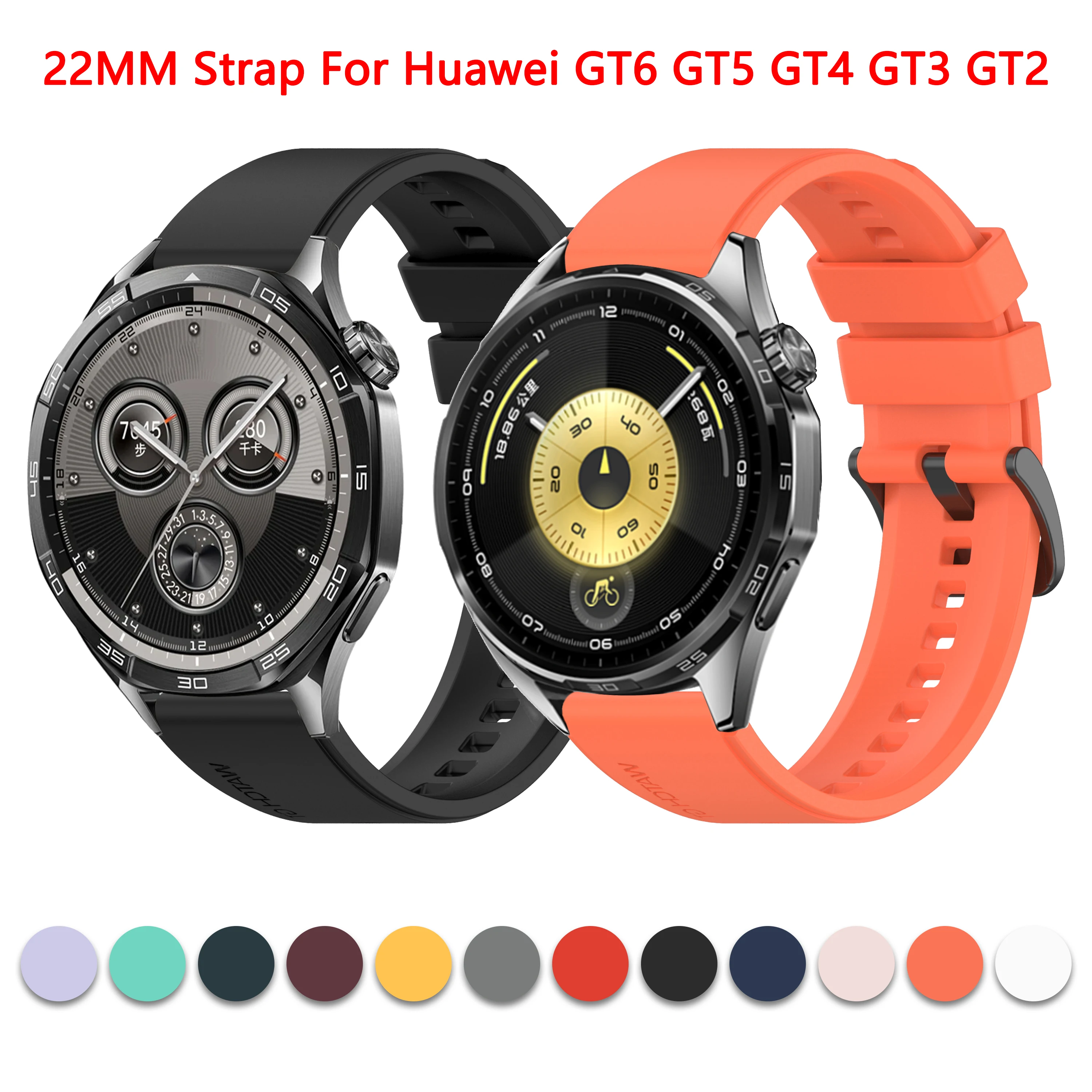 

22MM Sports Silicone Watch Band Strap For Huawei Watch GT6 GT5 GT3 GT2 PRO 46MM 4 Pro Watchbands Bracelet For amazfit GTR 2 3 4