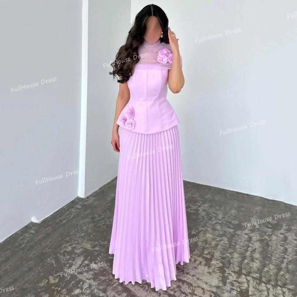 فستان سهرة مصنوع حسب الطلب رشيق بدون أكمام مطوي على شكل حرف A فستان عربي سعودي بدون ظهر ثنيات بطول الأرض مع زهور #3