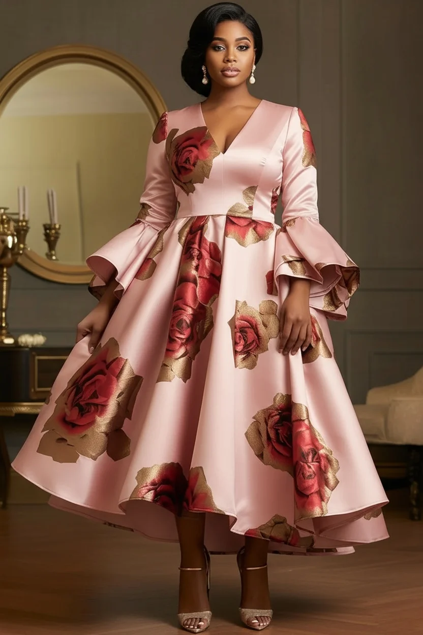 Vestido de Noche Elegante de Satén para Mujer, Talla Grande, con Mangas Acampanadas, Cuello en V, Corte en A, Maxi Vestido Formal para Invitadas de Boda y Fiestas