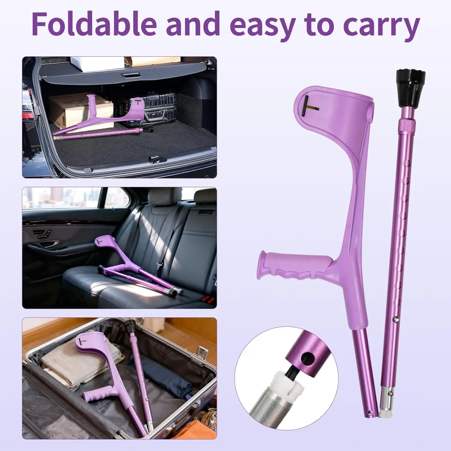 Forearm Crutches for Adults, Lightweight Folding Arm Crutch Forearm with Anti-Drop Cuff, 10 Levels Adjustable Height, Muletas pa