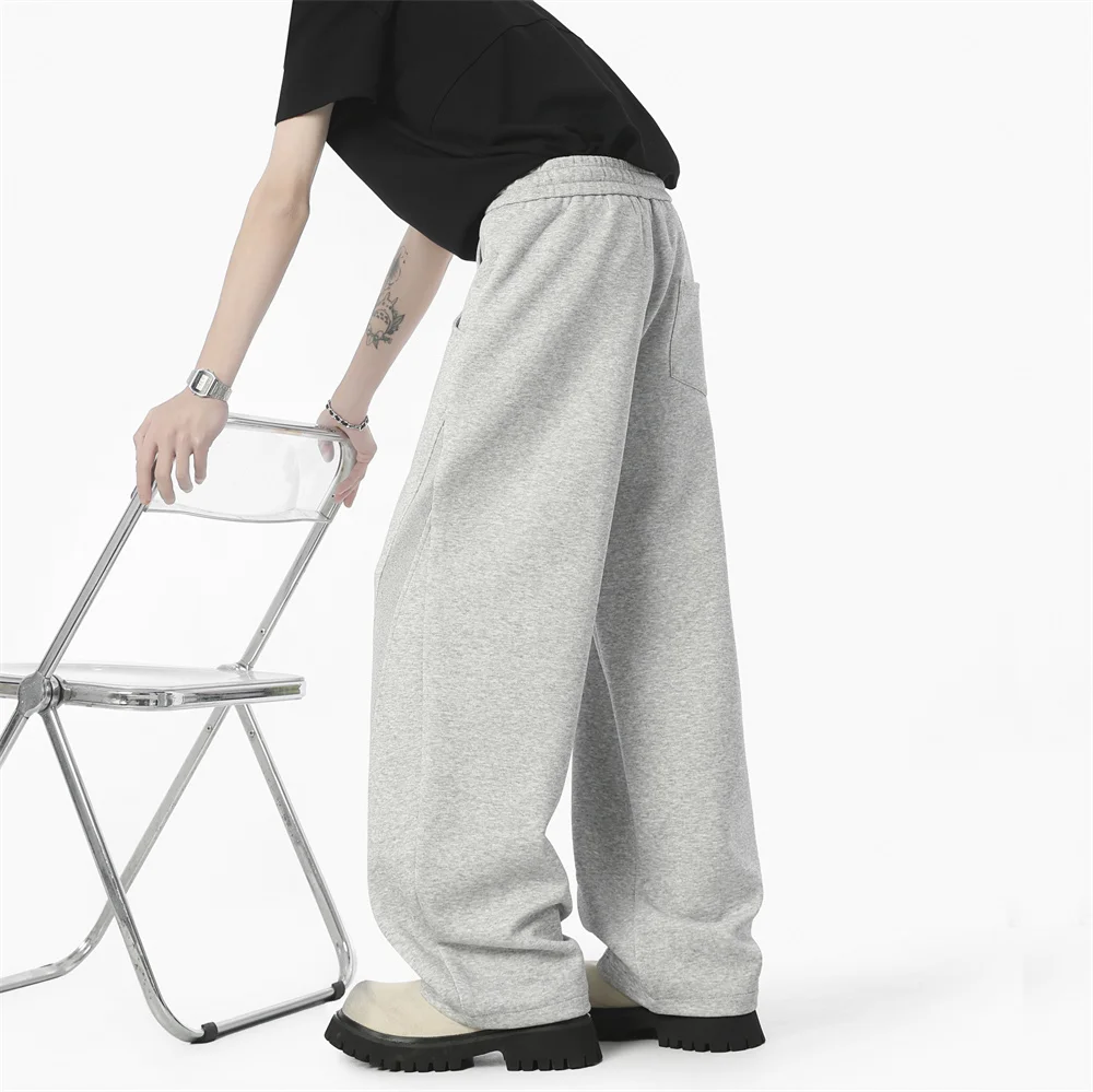 الخريف الرجال نظيفة صالح Sweatpants الكورية الانحناء سكين السراويل الرجال الحد الأدنى مستقيم الساق منتصف الارتفاع واسعة الساق بناطيل طويلة غير رسمية