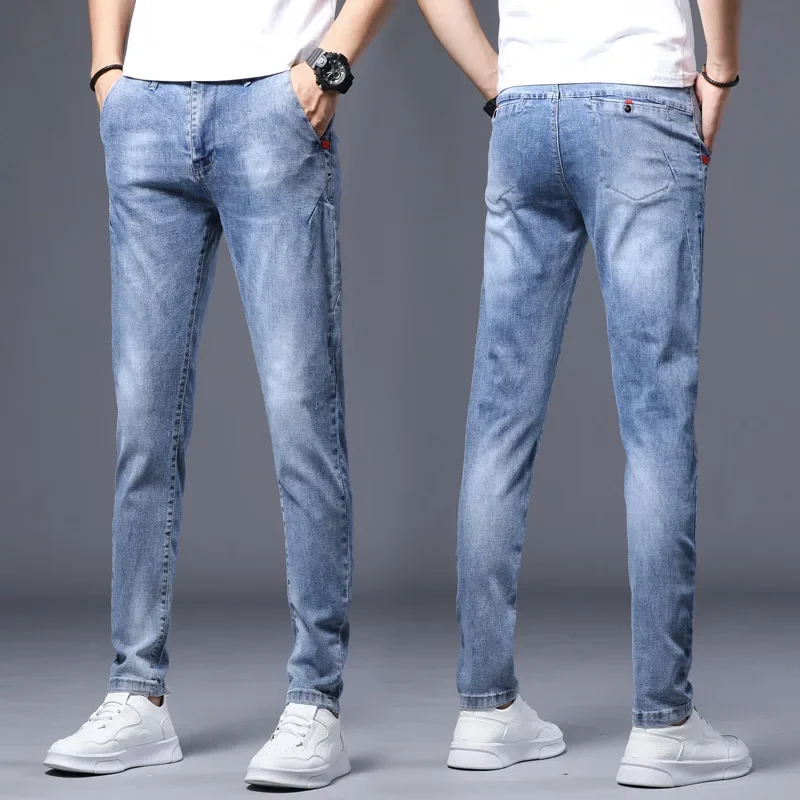 

2026 Spring and Autumn New Style Korean Version Casual Jeans Slim Fit Stretchy Jeans Men's Fashionable Teenage Trendy Long Pants