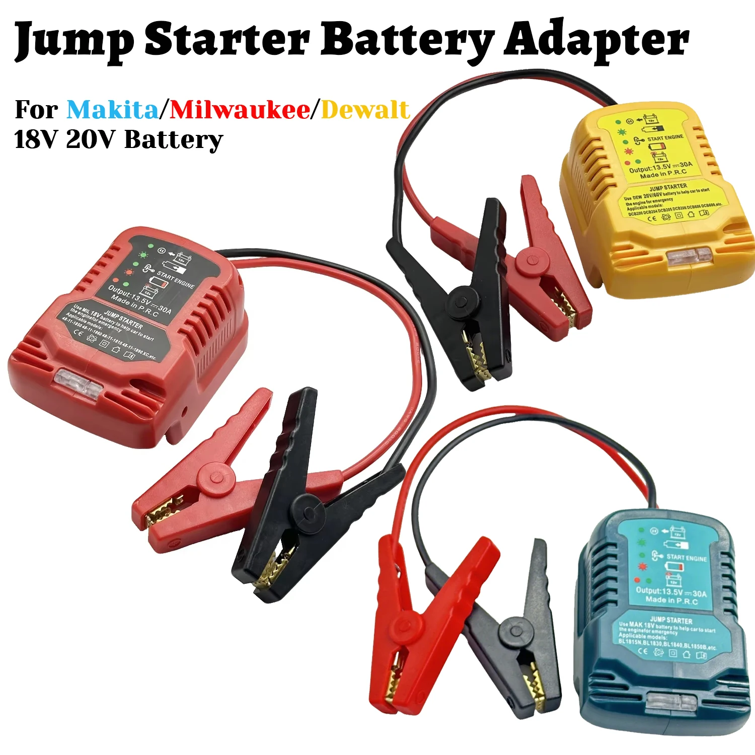 Car Jump Starter Adapter For Makita/Dewalt/Milwaukee 18V 20V Battery Jumper Cable Clamps Emergency Car Start No Battery
