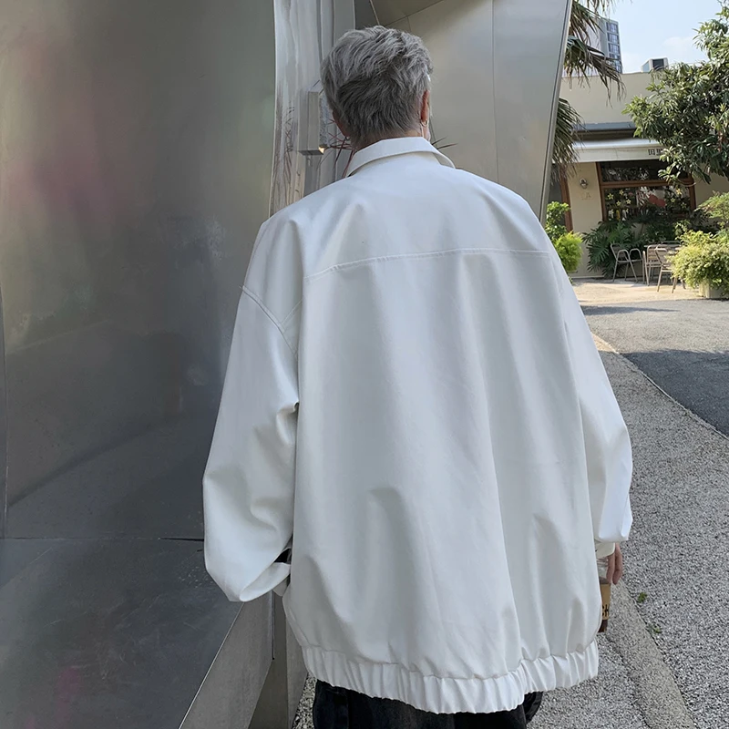 Уличная куртка из искусственной кожи, Мужская Осенняя американская винтажная куртка большого размера с воротником, Повседневная мотоциклетная куртка унисекс с карманами