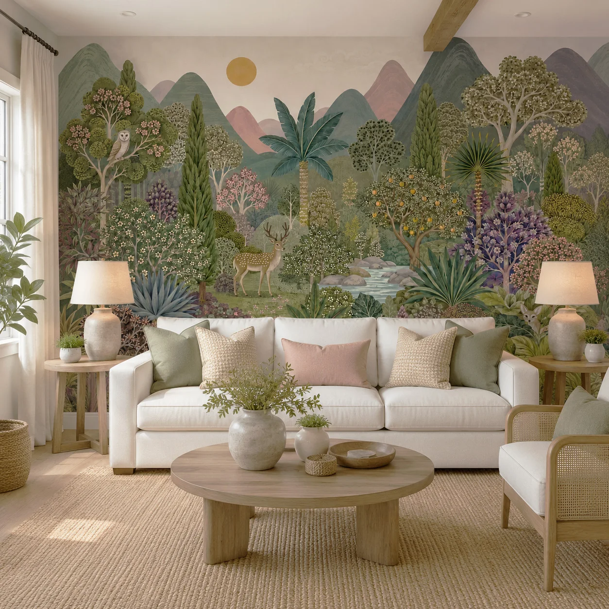Custom Woodland Deer Forest Wallpaper Mural Vintage Botanical Mountain Nature Wall Decor Living Room Non Self Adhesive
