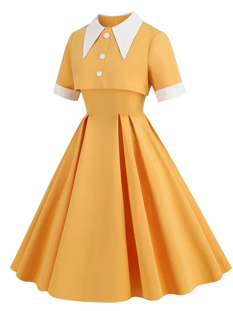 Summen Women Turn-Down Collar Short Sleeve Maxi Dress Pleated Tunic Dresses Hepburn Casual Preppy Style 2 Piece Shirt Long Dress