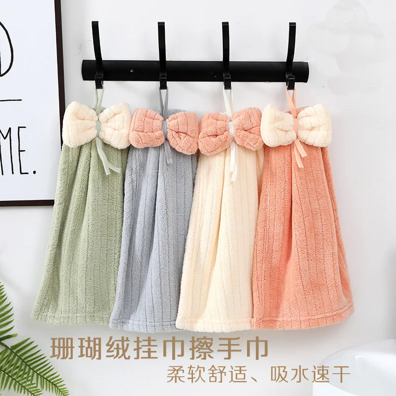 

Bowknot Hand Towels for Kitchen Bathroom Microfiber Coral Velvet Soft Handkerchief Home Quick Dry Absorbent Dishcloth Breathable