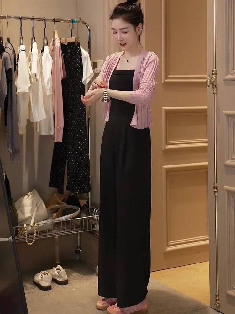 

Женский летний комбинезон с высокой талией и широкими штанинами, модный, драпированный, на бретелях, цельный костюм-брюки