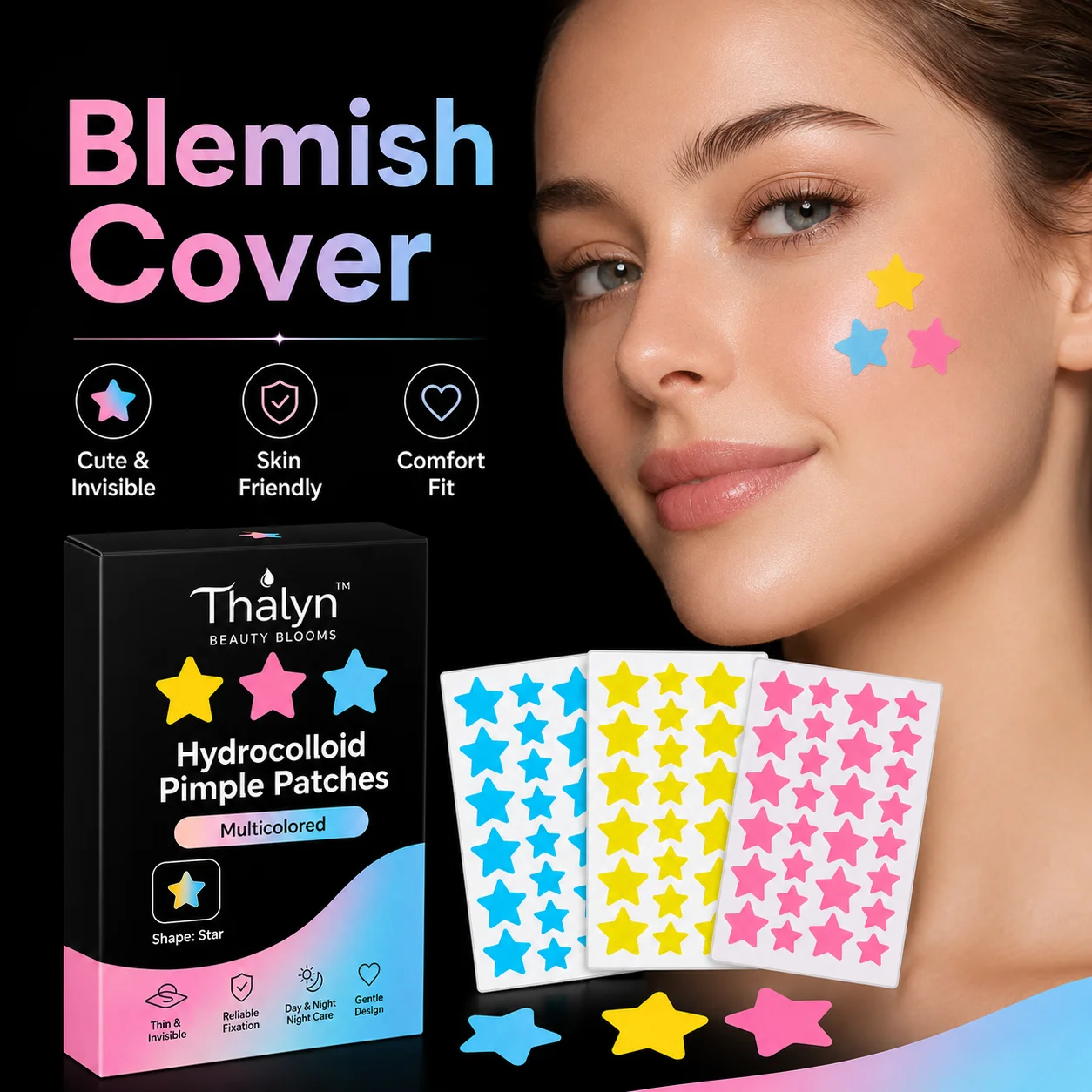 480PCS Colorful Star Pimple Patches Yellow Blue Pink Acne Patch Invisible Makeup Skin Cover Sticker Cute Beauty Patch - view 6