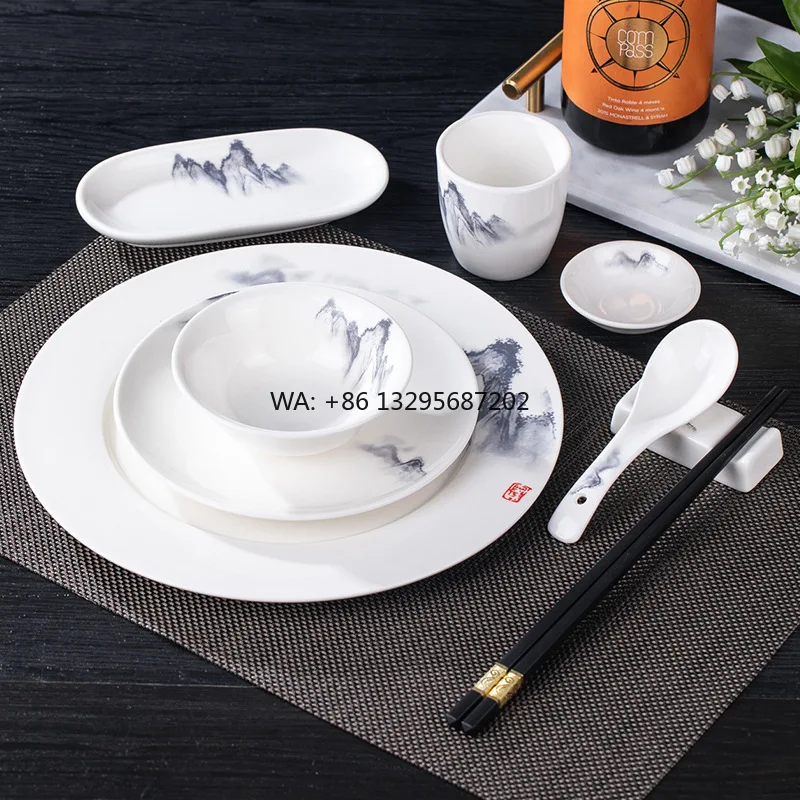 

Пейзажная живопись отеля, китайская установка, посуда, керамическая тарелка B, чаша с крыльями, девять наборов, ресторан, ресторан, приемная посуда