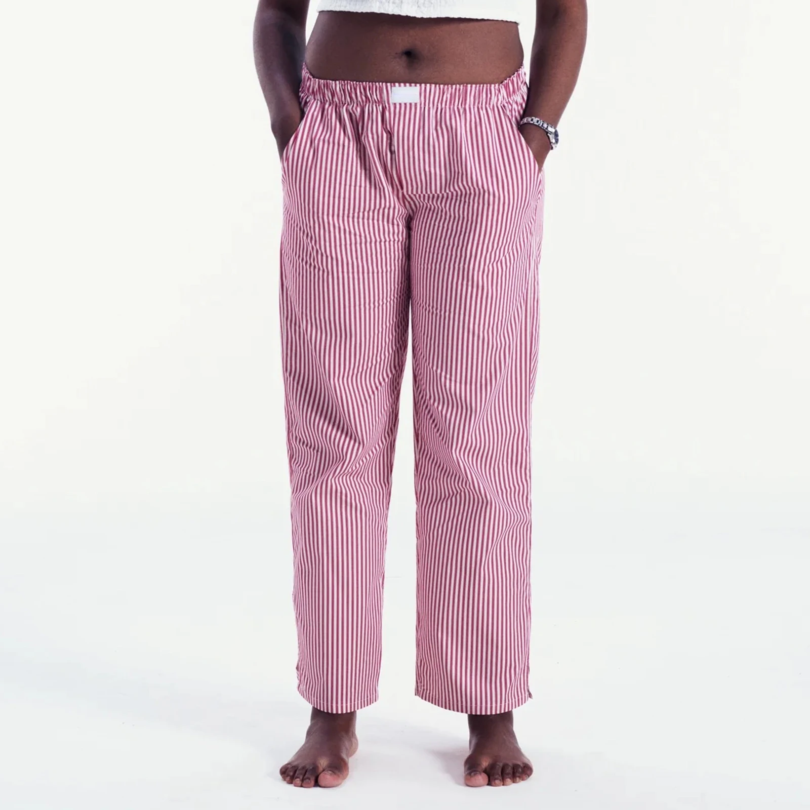 Pantalones con estampado de rayas verticales para mujer, pantalón informal holgado de cintura elástica con bolsillos para uso diario, novedad de