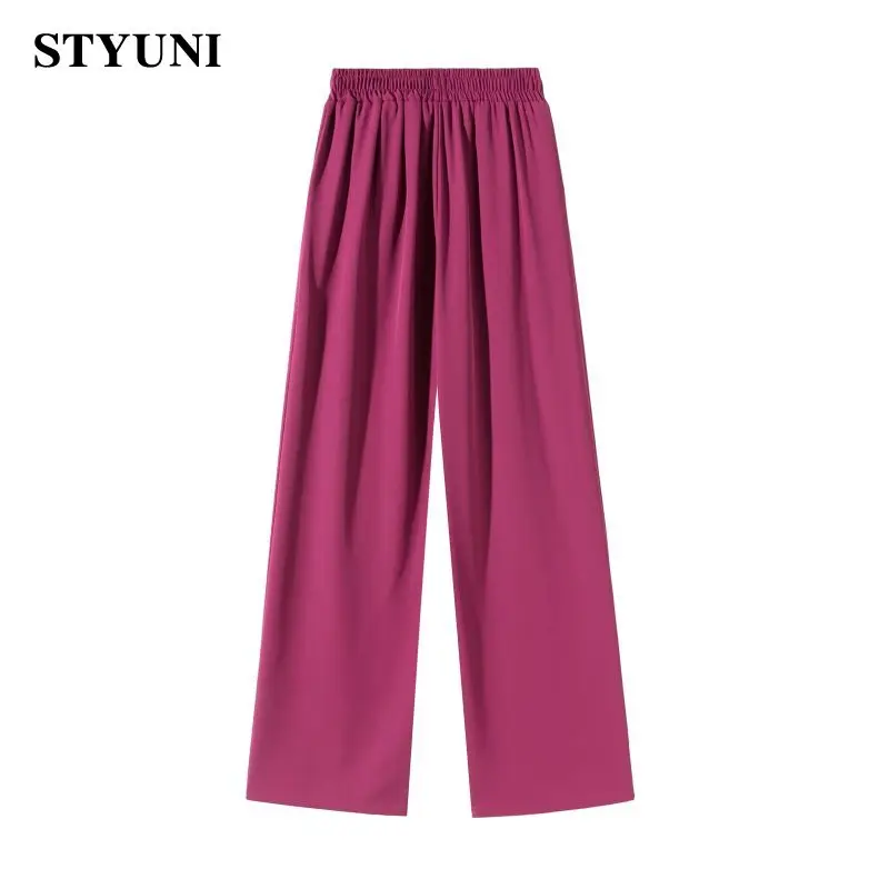 Purple Solid Casual Korean Fashion Straight Women's Pants 2022 Autumn Elastic High Waist Loose Suit Full-length Pants for Women