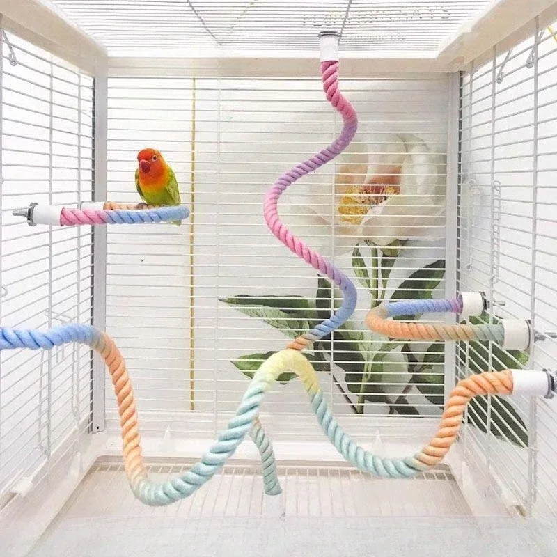 1 Stück Haustier-Vogel-Beißspielzeug Papageien-Farbseil-Spielzeug Elastisches Papageien-Klettertoupet Robuste Vogelschaukel Seil-Haustierkäfig-Spielzeug Schaukelständer – Detail 1