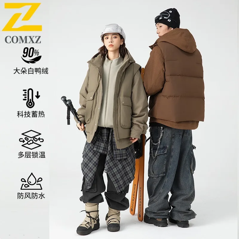 

COMXZ Neutral Puffer Coat Premium Outdoor Snow Thicken Warm Down Jacket Duck Down 3 in 1 Inner Layer Cold Resistant Autumn Coat