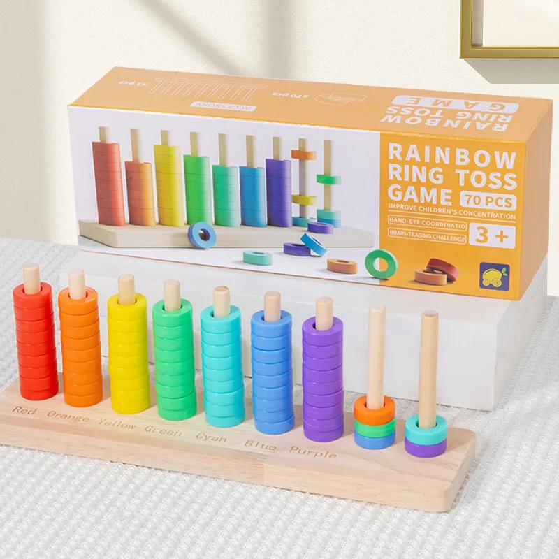 Wooden Children's Toy Number Calculation Rainbow Ring Toss for Kindergarten Montessori Teaching Aids Calculation Rack