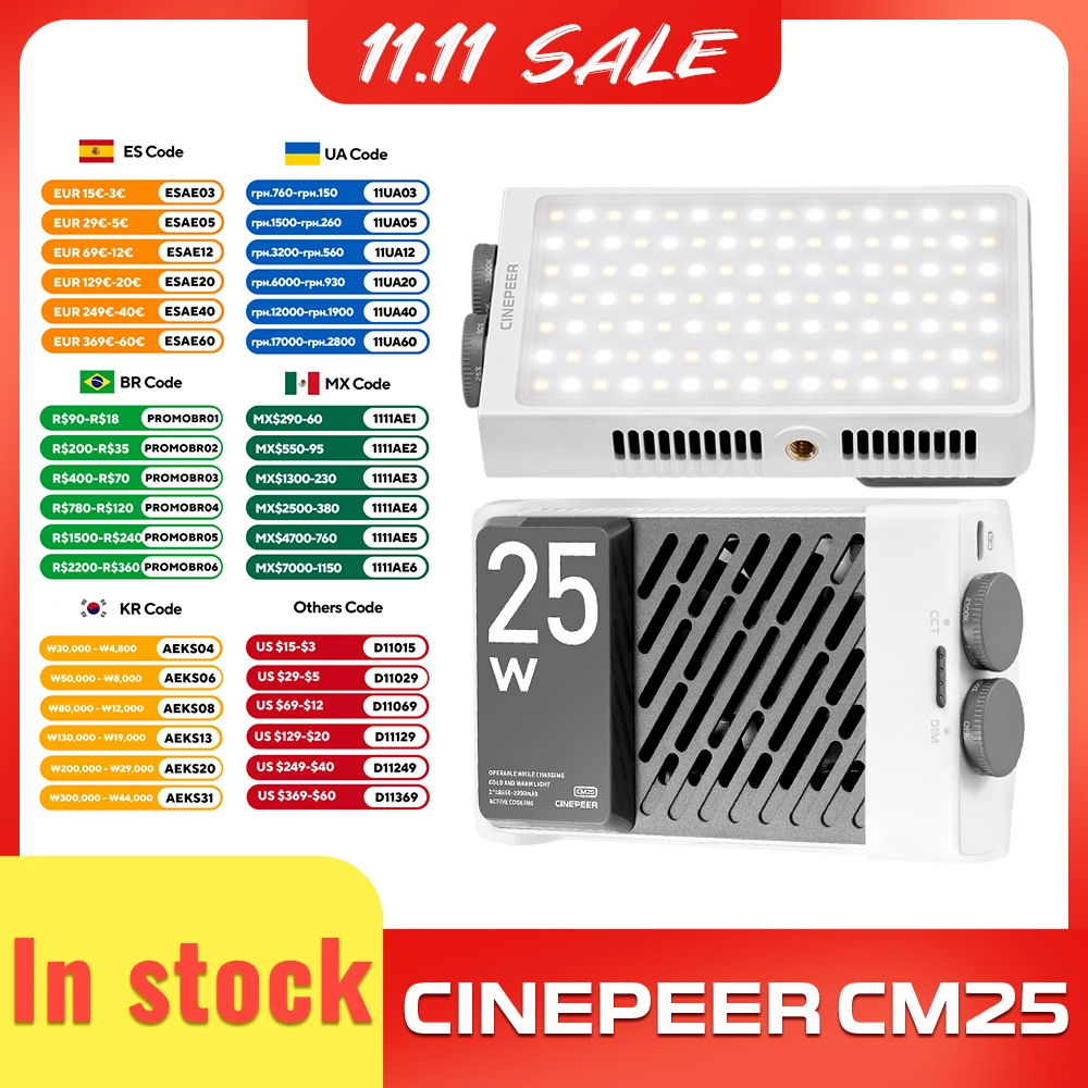 

Официальный светодиодный светильник ZHIYUN CINEPEER CM25 25 Вт, двухцветный ручной карманный светильник для видеосъемки, заполняющий свет для фотосъемки