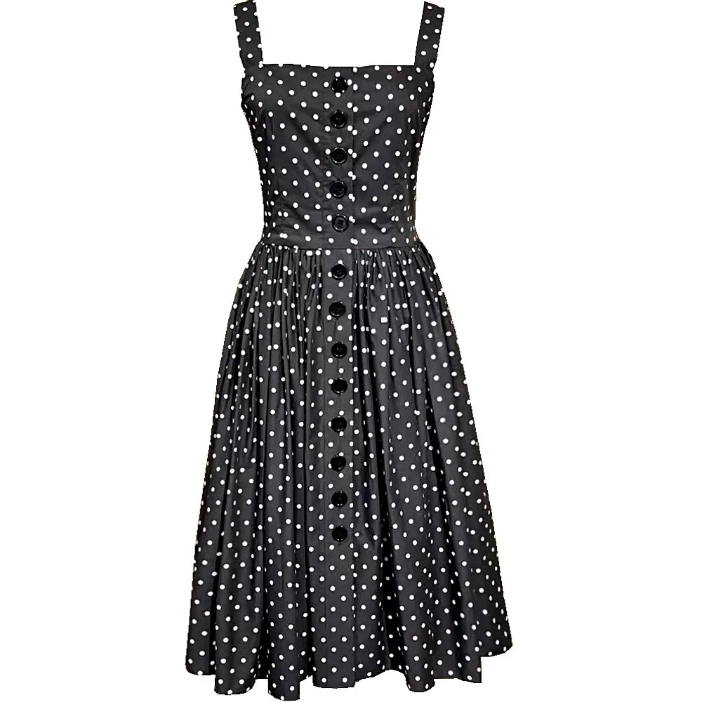 

Summer Casual Polka Dot Printed A-Line Dress Office Ladies Formal Long Robe Women's Slash Neck Single Breasted Pleated Vestidos