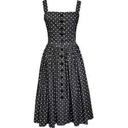 Summer Casual Polka Dot Printed A-Line Dress Office Ladies Formal Long Robe Women's Slash Neck Single Breasted Pleated Vestidos