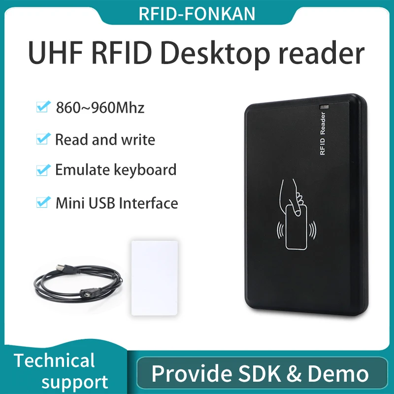 

UHF RFID 860-960Mhz Desktop Reader and Writer with Mini USB Interfance UHF Reader Provide Demo SDK
