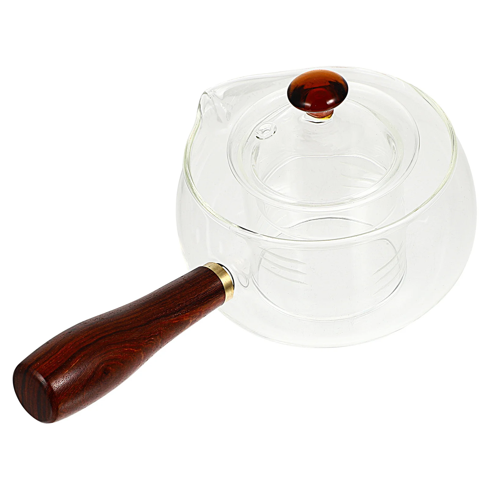 

Glass Teapot Wooden Handle Rotatory Inner Infuser Practical Household Tea Making Pot Heat Resistant Clear Kettle