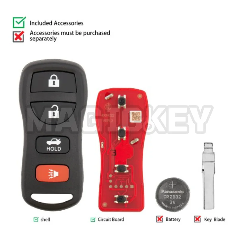 XHORSE XKNI20EN 2nd Generation Wired Remote Key 4 Buttons Compatible with Nissan Type