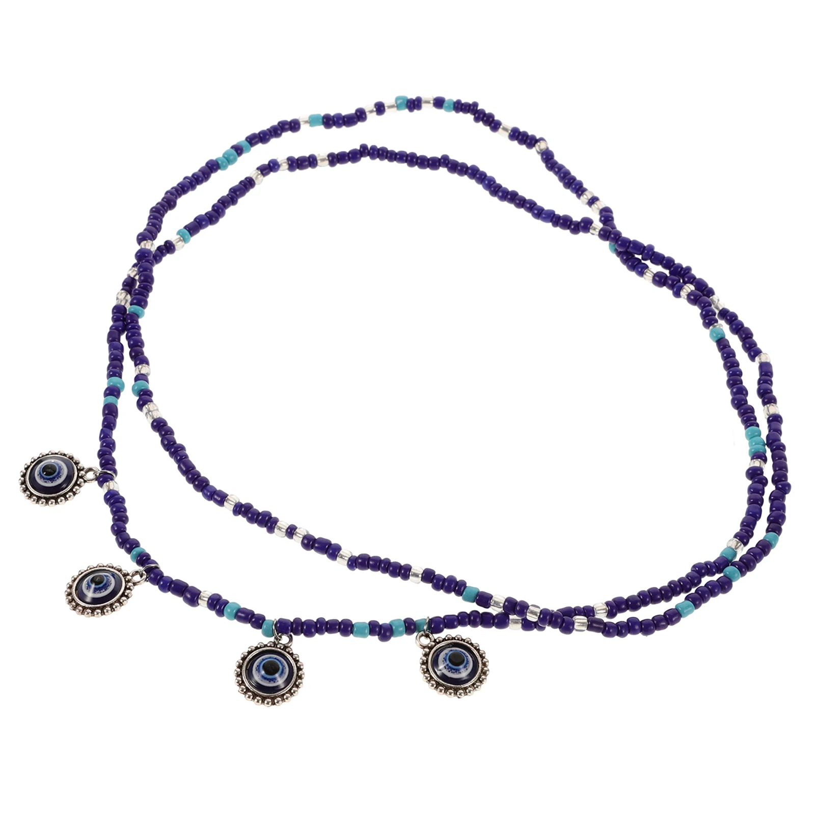 สร้อยคาดเอวสีน้ำเงินเก๋ไก๋ สร้อยลูกปัดตาปีศาจสุดยูนีคสำหรับผู้หญิง สไตล์มินิมอล เรียบหรู สร้อยคาดเอวแบบผูก