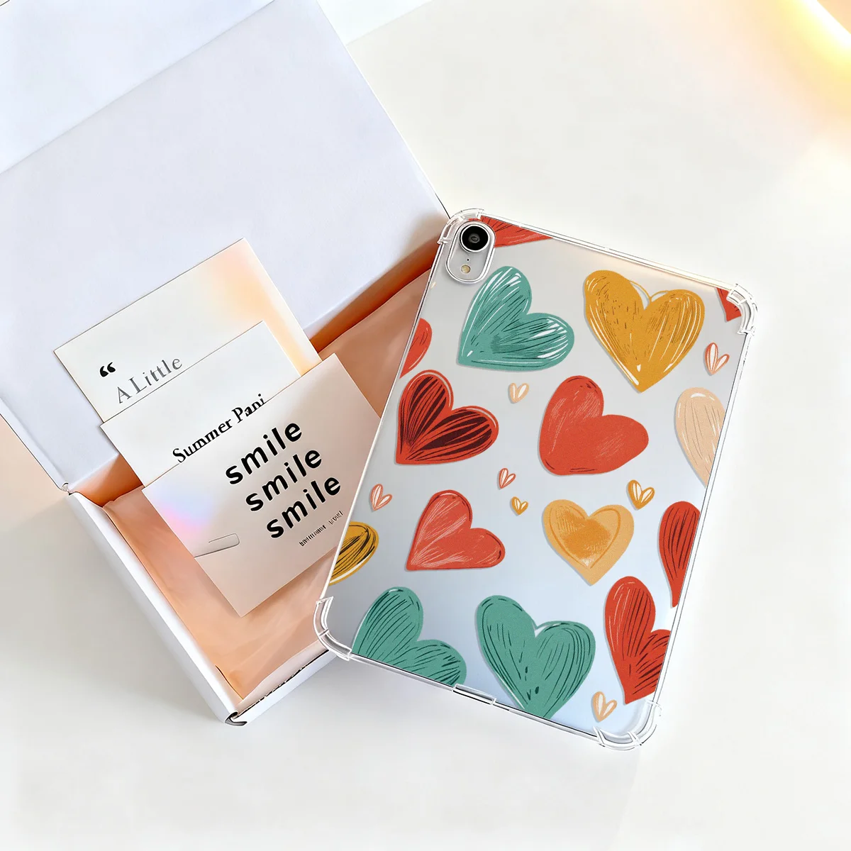 Colorful Heart Transparent For iPad Pro 11 2024 2018 2022 Air 4 10.9 Inch 13 2025 Silicone For iPad 5 6 Mini 6 5 2 3 Tablet Case