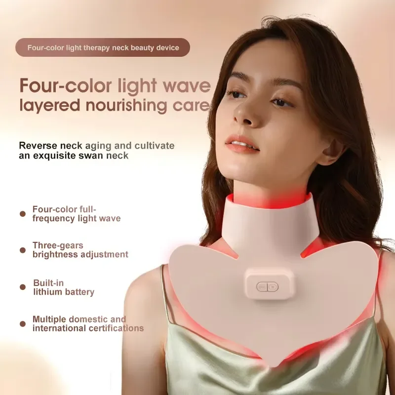 Wireless LED Neck Mask Light Therapy 415nm 630nm 850nm Grade Silicone 4 Mode Red Light Gaiter