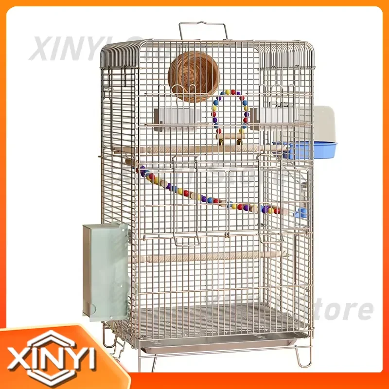 Stainless Steel Parrot Cage for Large Birds for Macaw Cockatoo for African Grey Bird Cage with Tiger Skin Pattern Xuanfeng