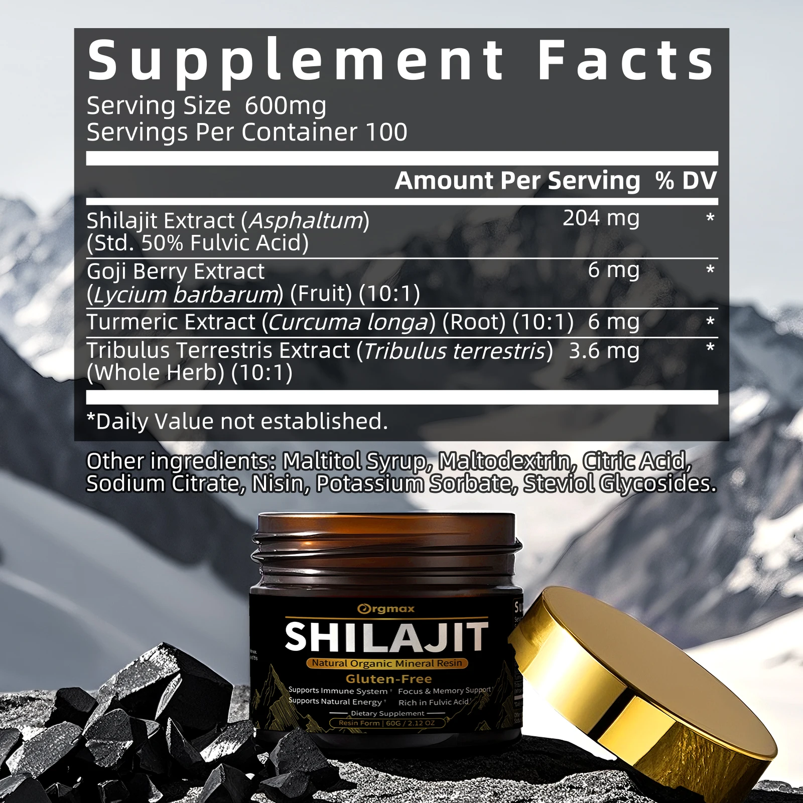 Orgmax 204mg Pure Shilajit Resin with % Fulvic Acid for Energy, Immunity, Focus, Brain Enhances Overall Vitality