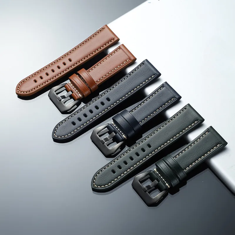 Pulseira de relógio de couro macio e grosso, 20mm 22mm 24mm 26mm para homens e mulheres, pulseira panerai luminor clássica simples à prova d'água