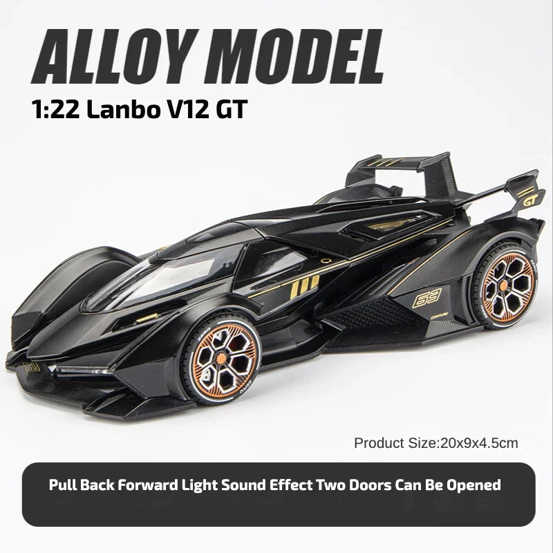 1:22 Lamborghini Vision Gran Turismo V12 GT Diecast Metal Alloy Model car Sound Light Pull Back Collection Toy Gift  car model