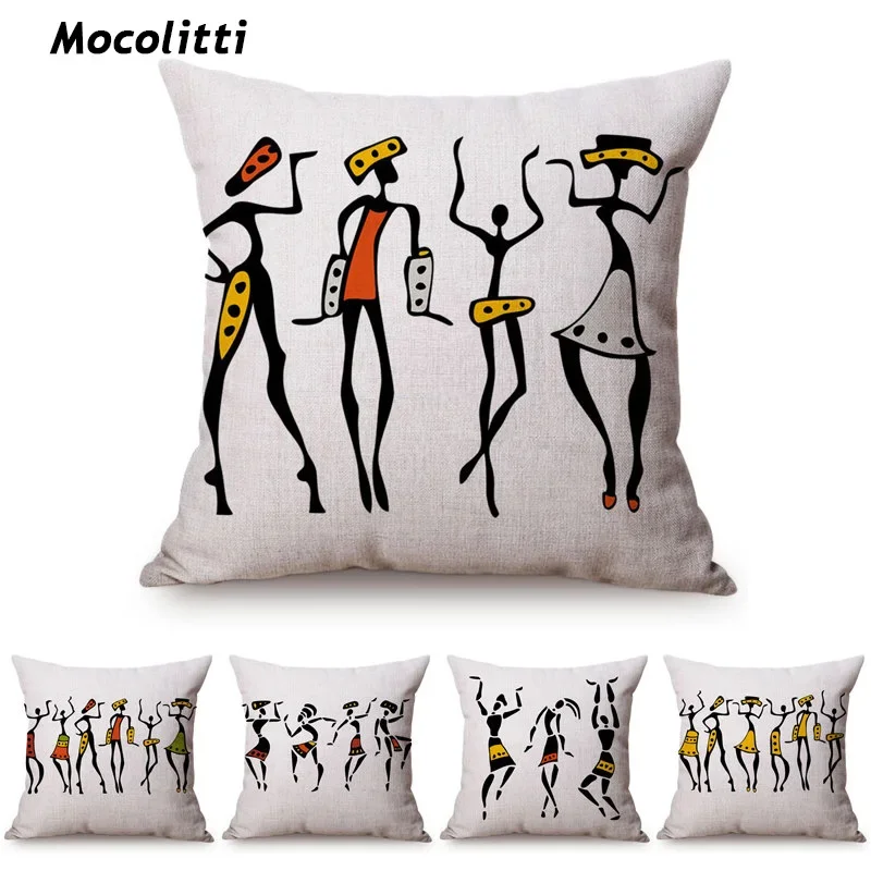 Abstract Dancing Art Africa Black Women Life Pattern Decoration Sofa Throw Pillow Case Exotic Car Chair Cushion Cover cojines