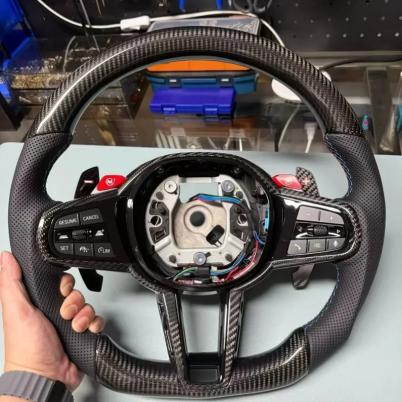 Car Steering Wheel Carbon Fiber Leather For BMW G20 G87 M2 G22 G26 G30 G80 G82 F90 F10 F20 Steering Wheel Interior Accessories