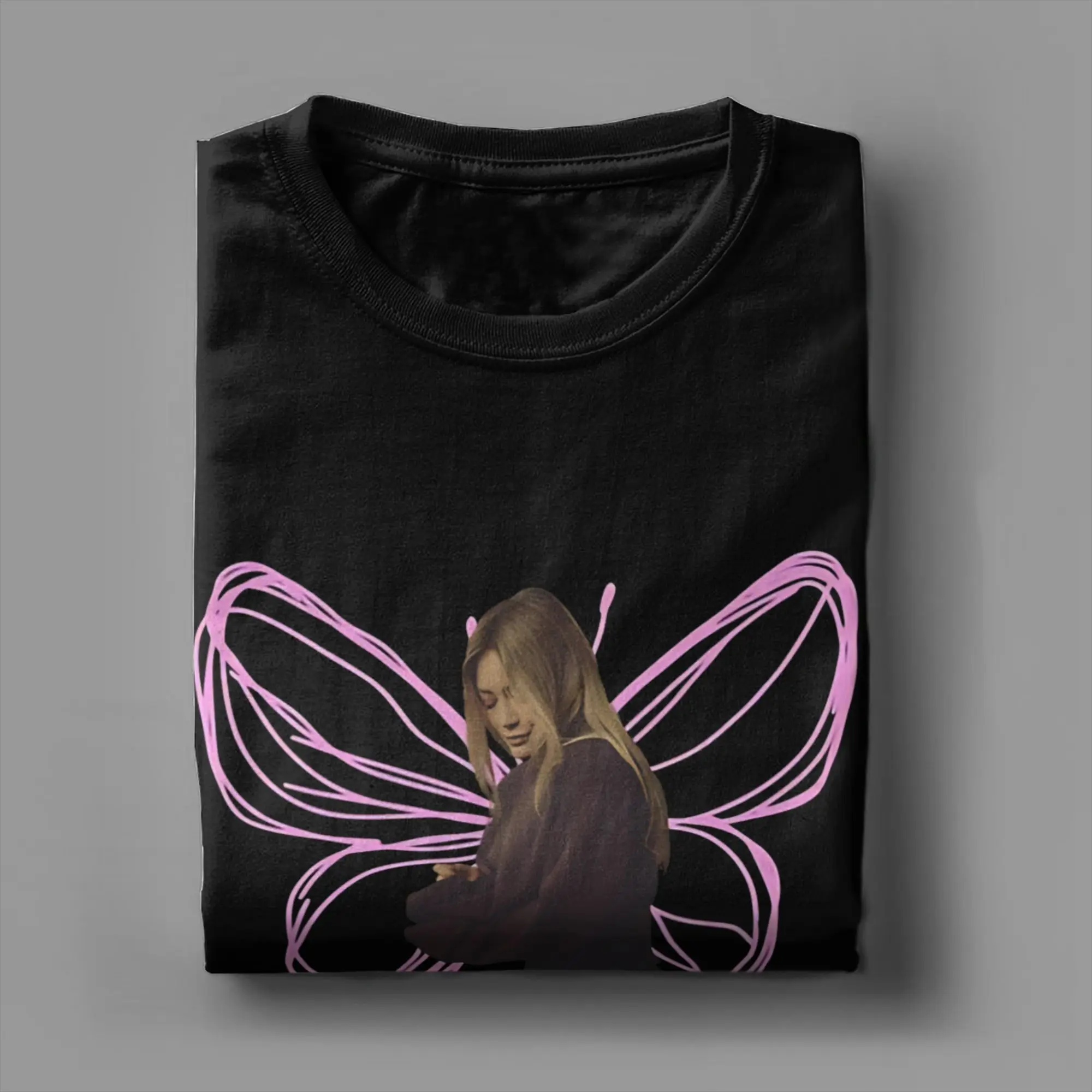 T-shirt à manches courtes pour hommes, 100% coton, avec photo de papillon Hilary Duff, humoristique, col ras du cou, vêtements uniques